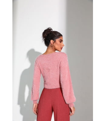 CROPPED EM TRICOT FUFLY ROSE