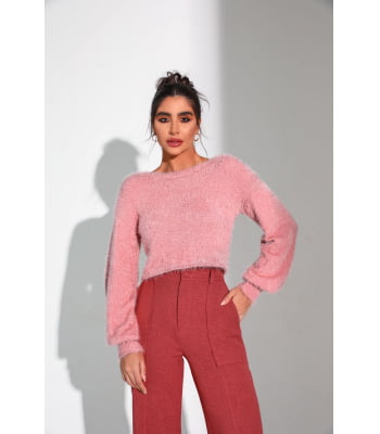 CROPPED EM TRICOT FUFLY ROSE