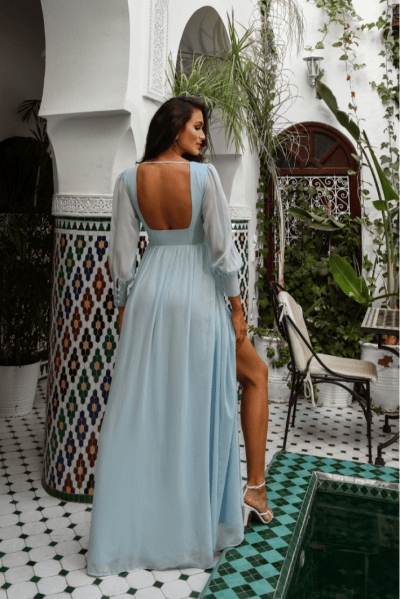 VESTIDO CAMILA DE MANGA LONGA COM FECHAMENTO EM BOTÕES AZUL SERENITY
