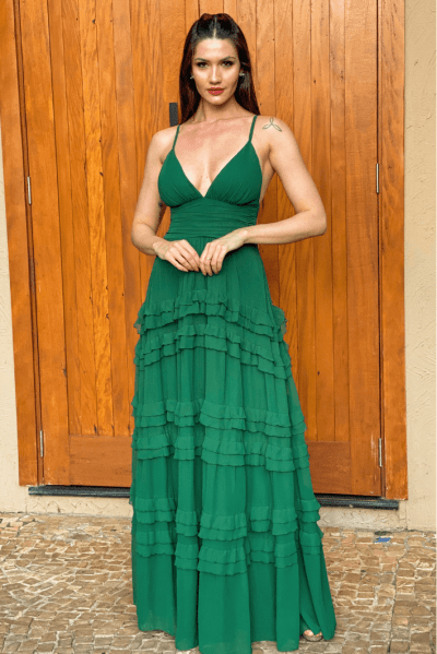 VESTIDO DE FESTA PARIS VERDE ESMERALDA