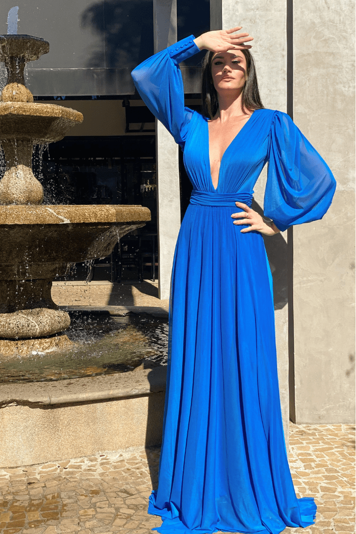 Vestido Longo de Uma Alça Só Azul Bic - Victorias Fashion Store - Loja  online de moda feminina