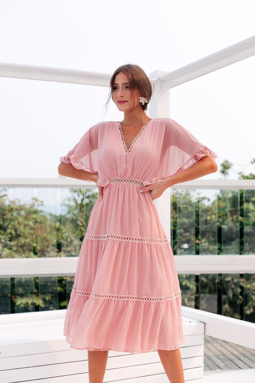 vestido midi rosa